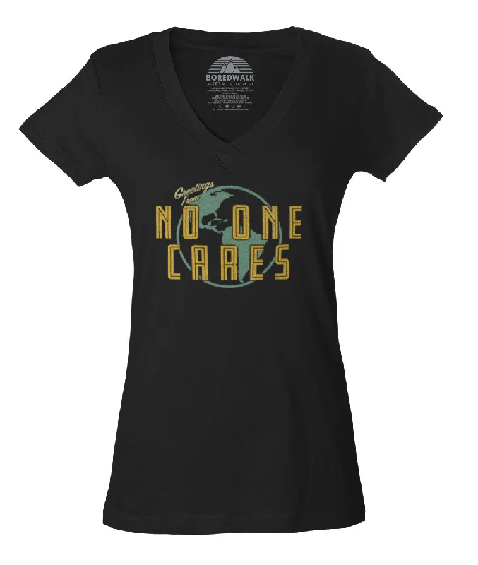 Women's Greetings From No One Cares Vneck T-Shirt Fitted T-Shirt Seamless Stretchy