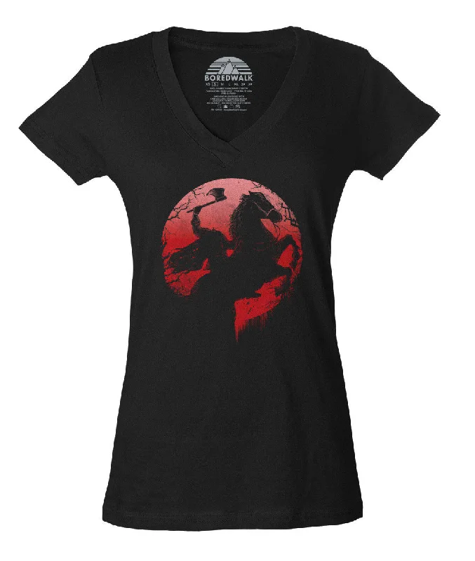 Women's Headless Horseman Vneck T-Shirt Terry Blend Velvet Blend Canvas Blend