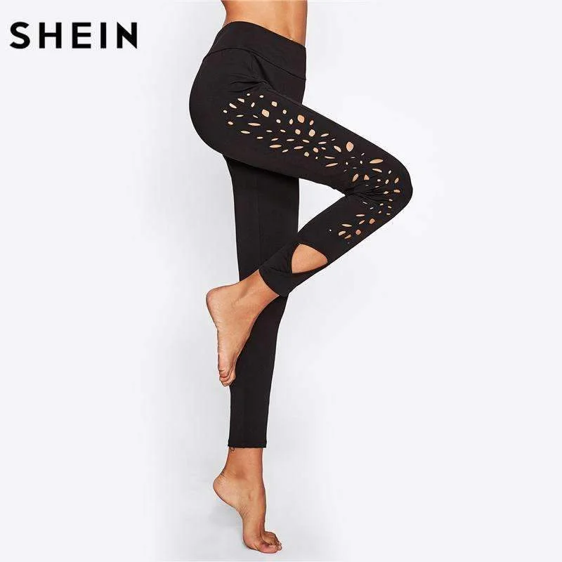 Women's Hollow Laser Cut Side Fitness Leggings Trendy Patterned Leggings