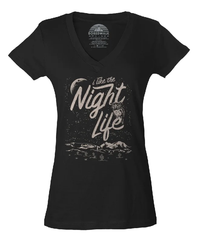 Women's I Like the Night Life Vneck T-Shirt Plaid T-Shirt Polka Dot Checkered