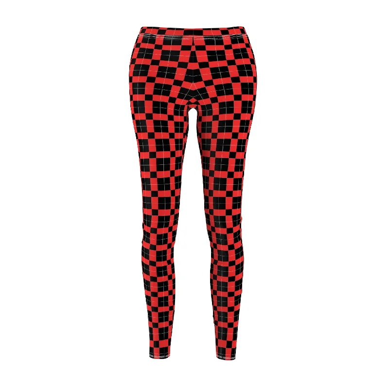 Women's Leggings , Black & Red Square Design Legging Elegant Sheer Leggings