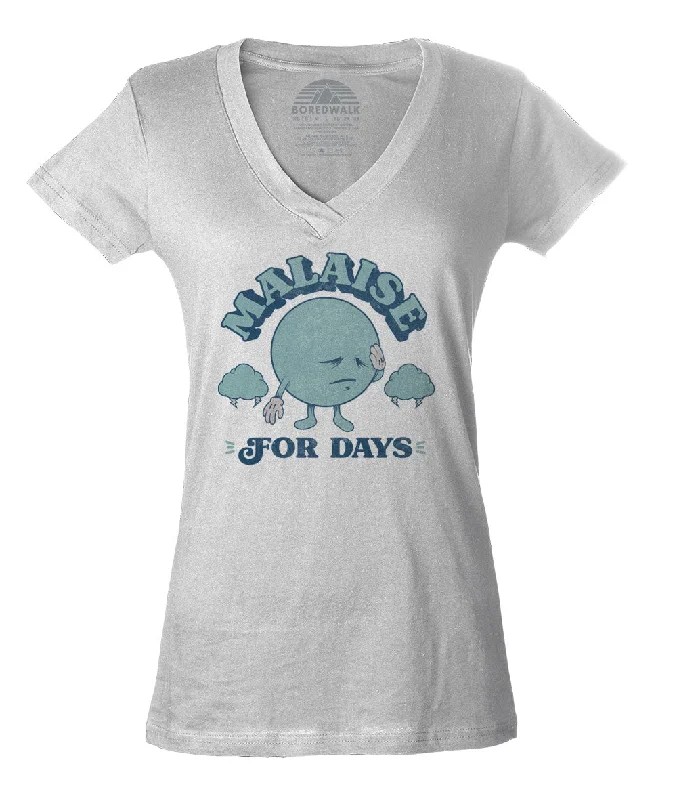 Women's Malaise For Days Vneck T-Shirt Solid Print Embellished