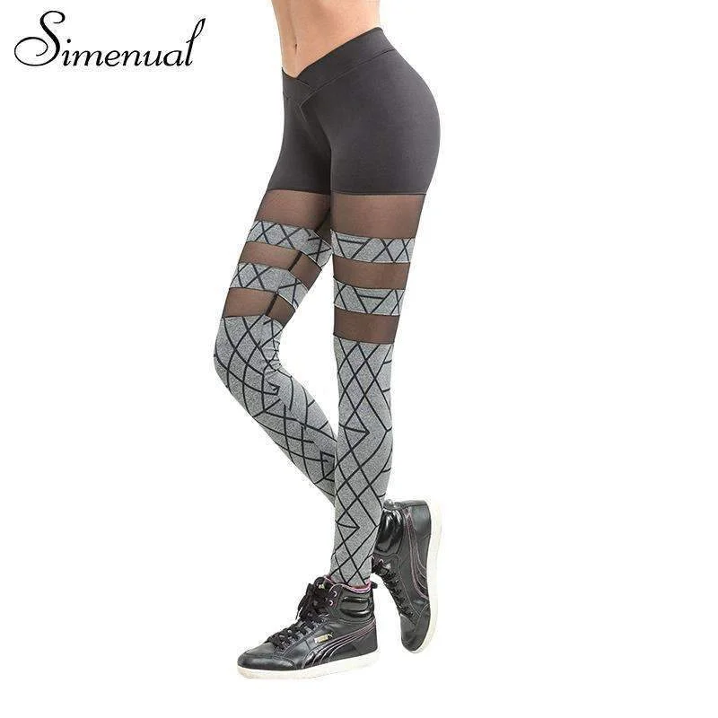 Women's Mesh Splice Striped Fitness Leggings Chic Workout Leggings