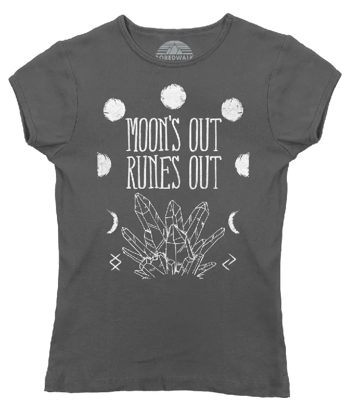 Women's Moon's Out Runes Out T-Shirt Houndstooth Herringbone Solid