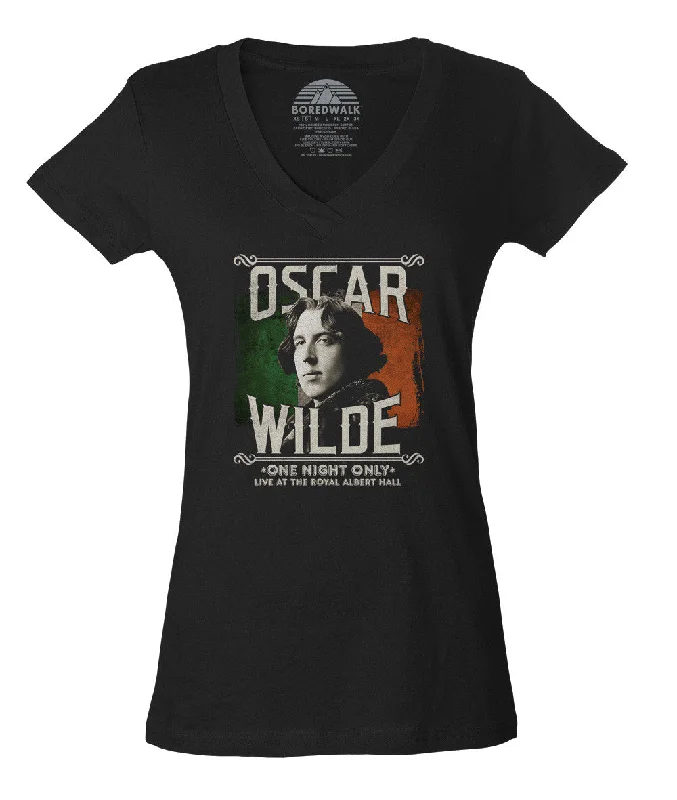 Women's Oscar Wilde Live Tour Vneck T-Shirt Spandex Blend Rayon Blend Denim Blend