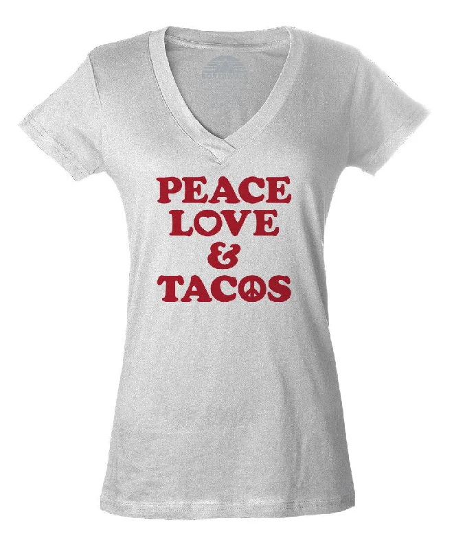 Women's Peace Love and Tacos Vneck T-Shirt Cozy Warm Stylish