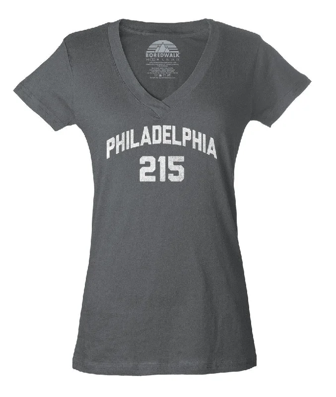 Women's Philadelphia 215 Area Code Vneck T-Shirt Spandex Blend Rayon Blend Denim Blend