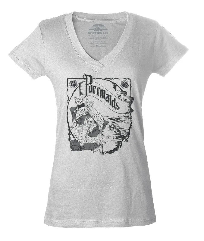 Women's Purrmaids Vneck T-Shirt - By Ex-Boyfriend Hooded Caped Shawl Collar