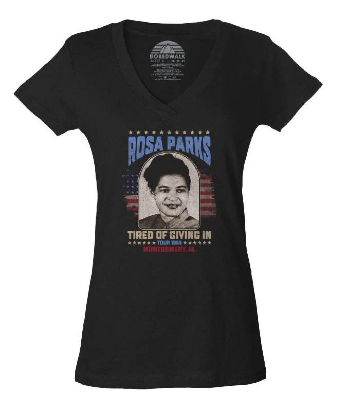 Women's Rosa Parks Vneck T-Shirt Denim Fabric Leather Fabric Suede Fabric