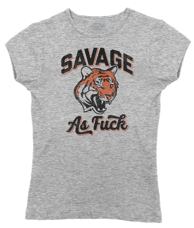 Women's Savage as Fuck Tiger T-Shirt Zippered Front Buttoned Front Snap Front