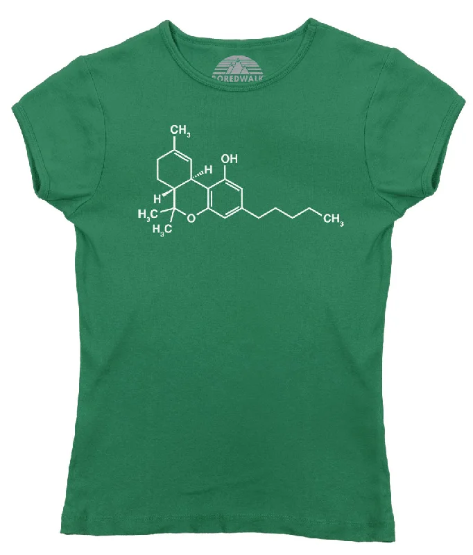 Women's THC Molecule T-Shirt - Stoner 420 Cannabis Shirt Asymmetrical Pockets Print