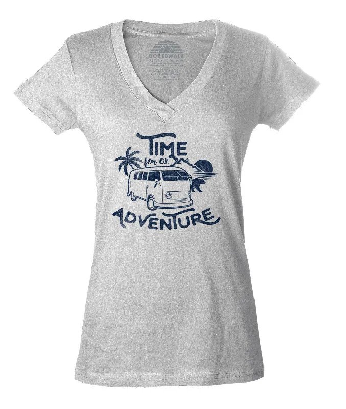 Women's Time For An Adventure Vneck T-Shirt Oversized T-Shirt Spandex breathable