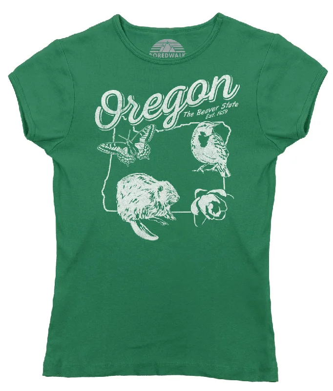 Women's Vintage Oregon T-Shirt Striped Floral Plaid