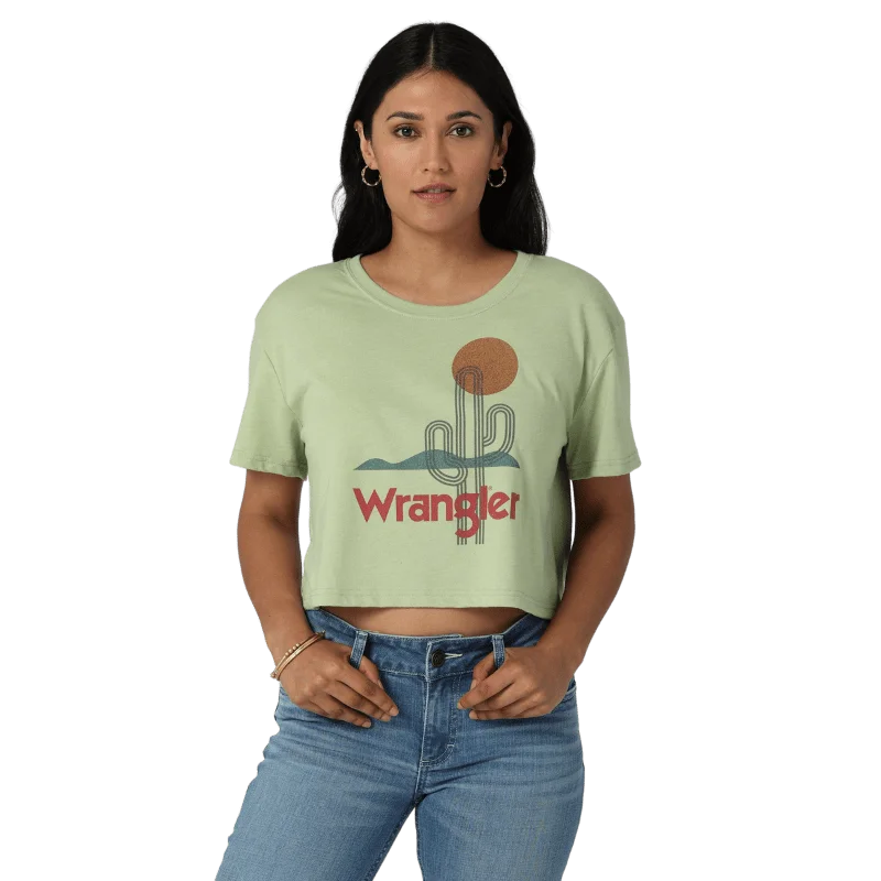 Wrangler Women's Mod Cactus Green Short Sleeve Graphic T-Shirt 112328948 Solid Print Embellished Wrangler Women's Mod Cactus Green Short Sleeve Graphic T-Shirt 112328948 Solid Print Embellished