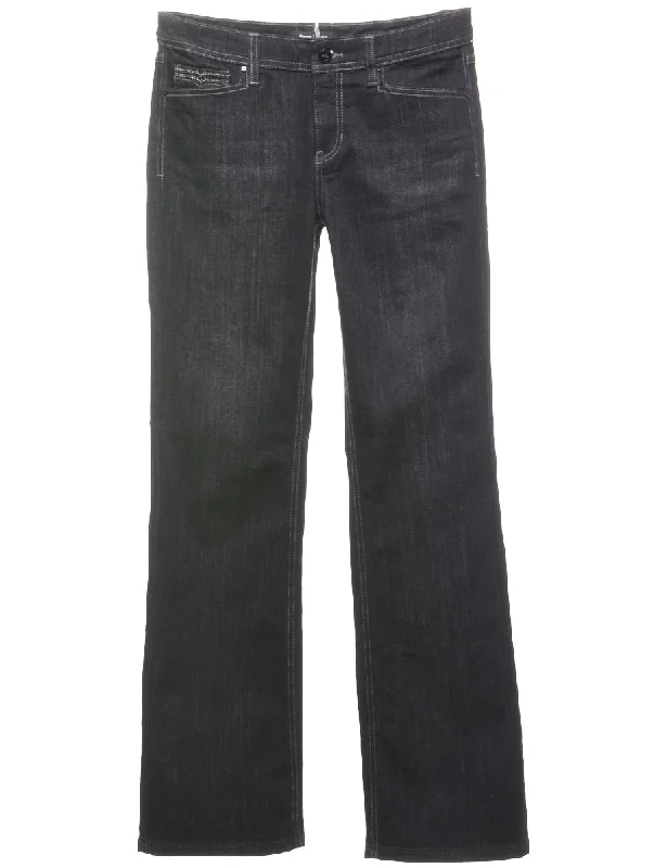 Black Straight Fit Jeans - W31 L34 Stylish Shredded Denim Jeans