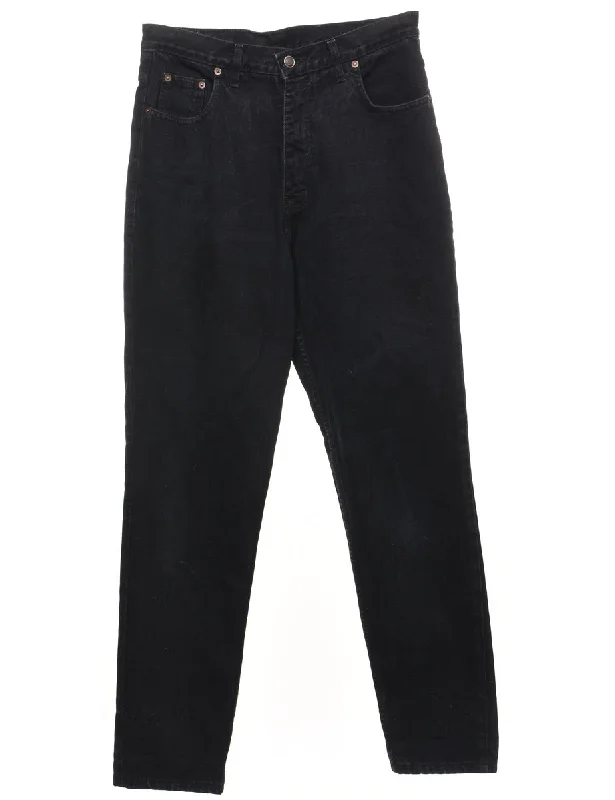 Black Tapered Jeans - W30 L31 Fashionable Frayed Hem Denim