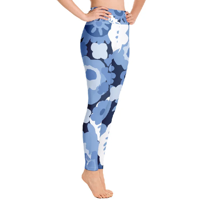 Blue Flowers Yoga Leggings Comfortable Yoga Tights Leggings