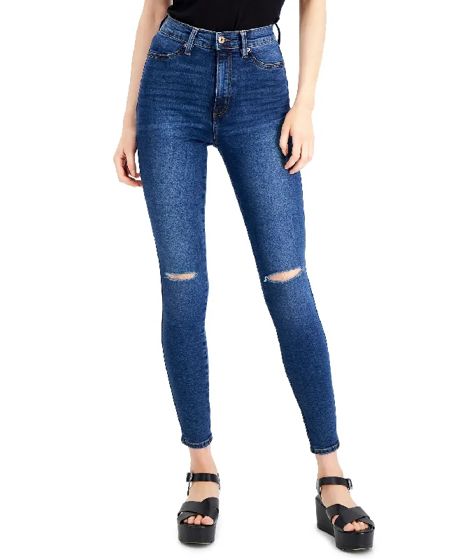 Celebrity Pink Juniors' Curvy High-rise Skinny Jeans Blue Comfortable Faded High-Rise Jeans