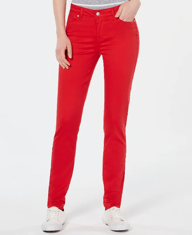 Celebrity Pink Juniors' Jayden Mid-rise Colored Wash Skinny Jeans Tango Red Stylish Stone-Wash Denim Jeans