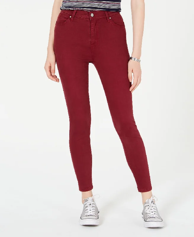 Celebrity Pink Juniors' Skinny Jeans Burnt Red Comfortable Folded Hem Jeans