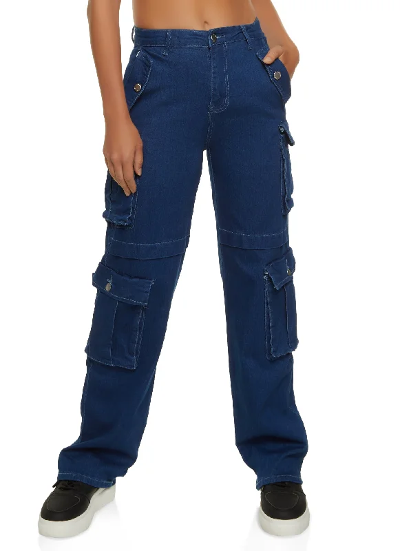 Wide Leg Cargo Jeans Comfortable Drawstring Waist Jeans