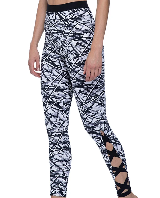 Free Sport by Gottex Off Track Black and White Strappy Sides Long Swim Leggings Comfortable Capri-Length Leggings