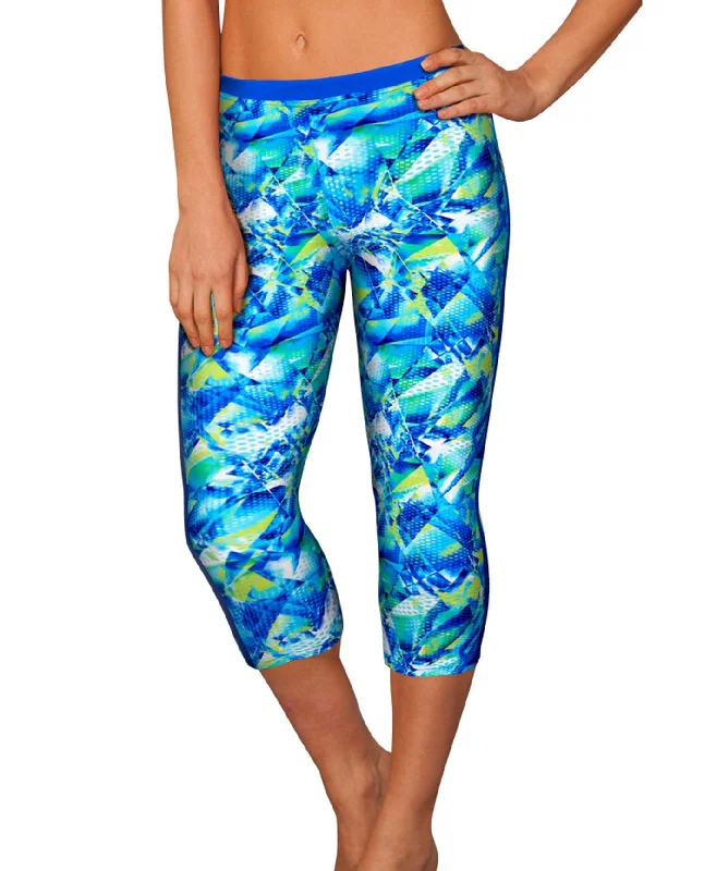 Free Sport by Gottex Pacific Blue Capri Swim Leggings Trendy Flared Leggings