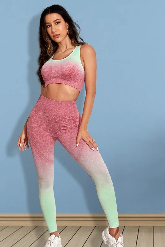 Gradient Sports Tank and Leggings Set Cozy Mid-Rise Workout Leggings