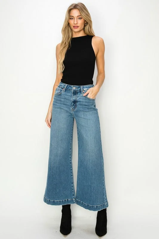 HIGH RISE CROP PALAZZO JEANS Casual Skinny Fit Jeans