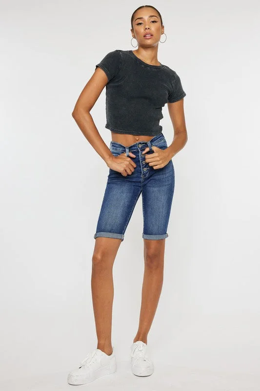 High Rise Cuff Bermuda Jeans Trendy Vintage Denim Jeans