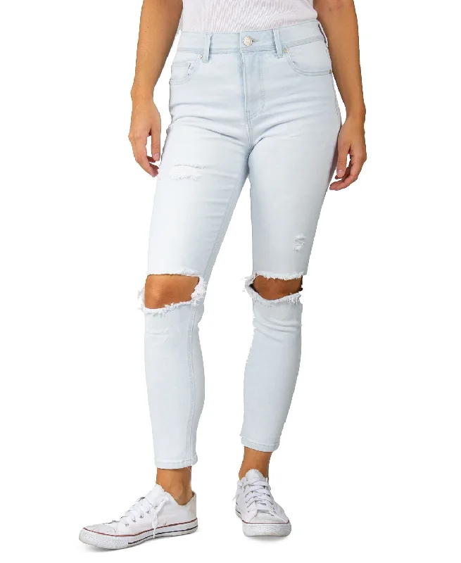 Indigo Rein Juniors High Rise Distressed-knee Skinny Jeans Light Blue Fashionable Distressed Jeans