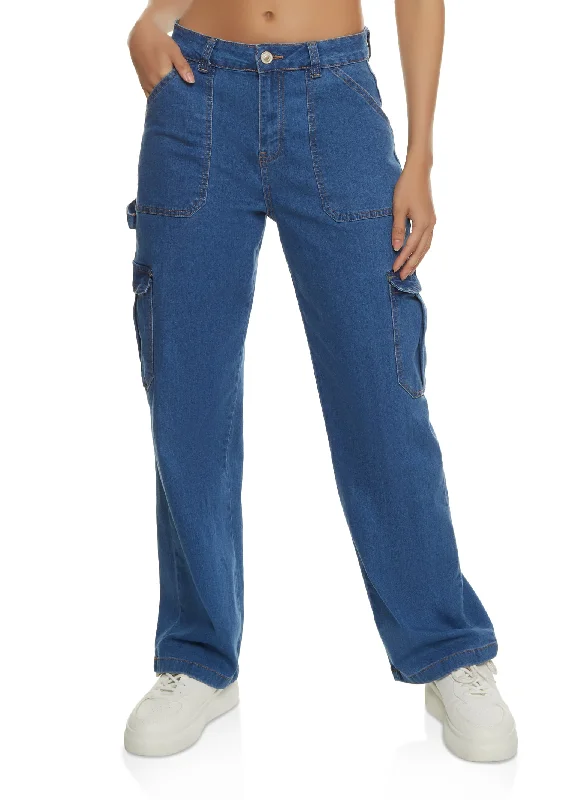 WAX Wide Leg Pocket Detail Cargo Jeans Elegant Bootcut Fit Jeans