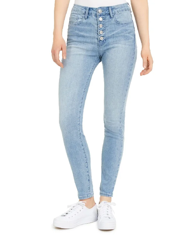 Numero Button-fly High-rise Ankle Skinny Jeans Bleach Blue Casual Distressed Skinny Jeans