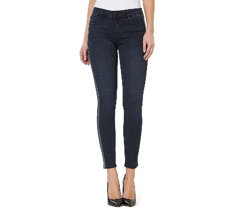 Numero Mid-rise Side-stripe Skinny Ankle Jeans Indigo Aby Comfortable Distressed Straight-Leg Jeans