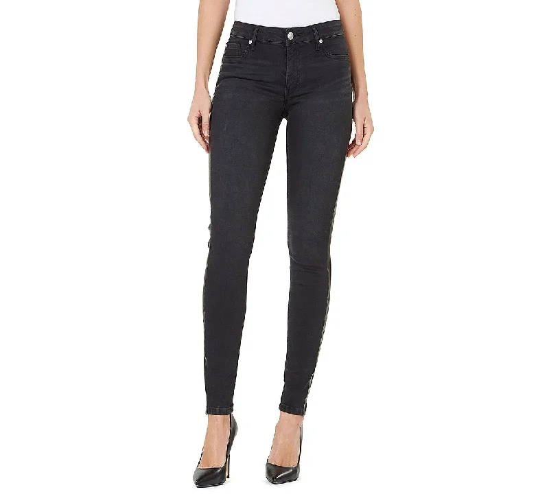 Numero Mid-rise Solid Side-striped Super Skinny Ankle Jeans Black Wash Elegant Tapered Leg Denim