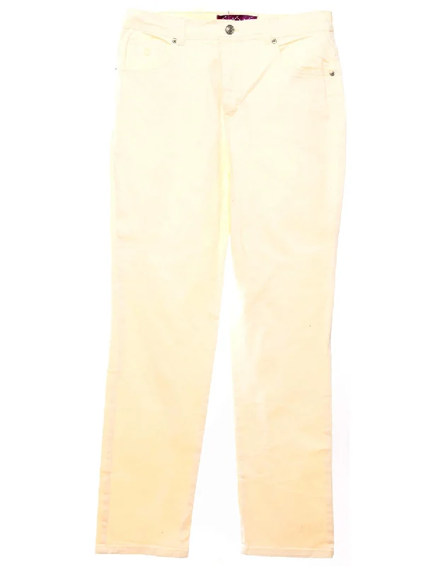 Pale Yellow Straight Fit Jeans - W30 L31 Comfortable Distressed Straight-Leg Jeans