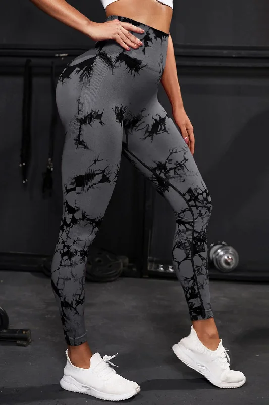 Printed High Waist Active Leggings Trendy Sweat-Wicking Workout Leggings