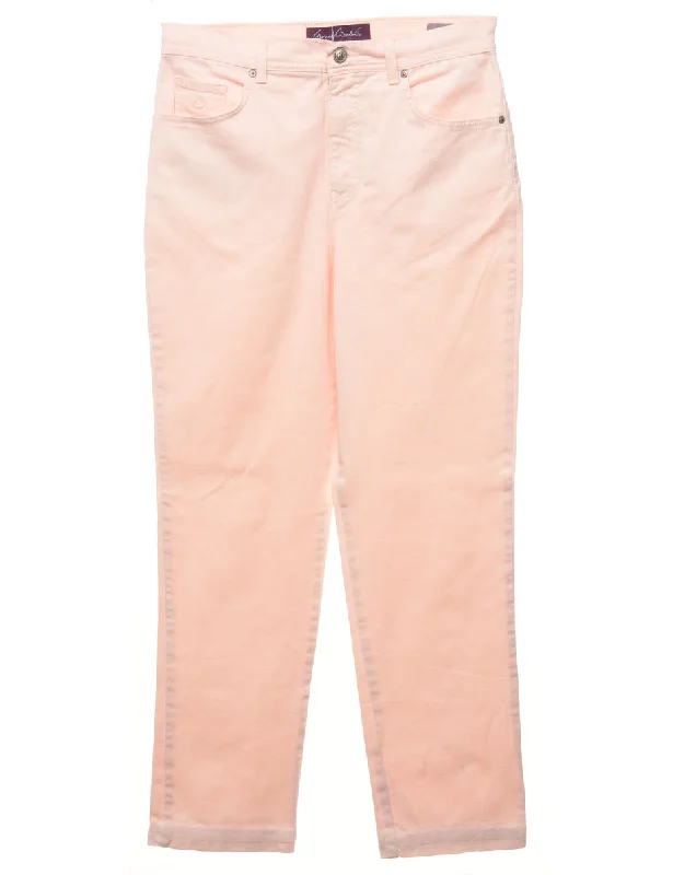 Salmon Pink Tapered Jeans - W32 L30 Comfortable Flare Leg Jeans