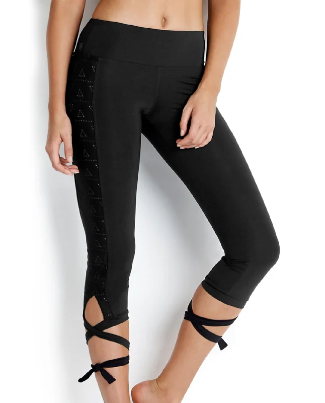 Seafolly Solid Black Active Wrap Me Up Legging Elegant Printed Leggings with Pockets