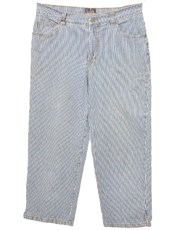 Striped Pattern Cropped Tapered Jeans - W30 L24 Elegant Dark-Wash Bootcut Jeans