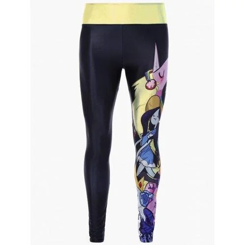 Skinny Cartoon Adventure Time Print Gym Leggings - Black One Size Trendy Fitness Leggings