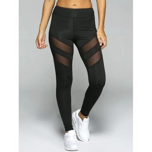 See-Through Tight Sport Running Leggings - Black L Cozy Oversized Leggings