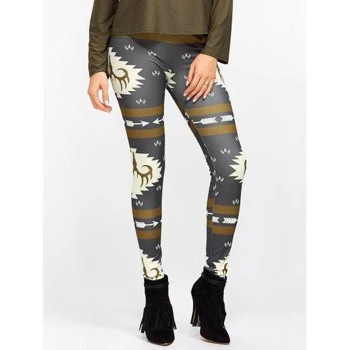 Christmas Ornate Print Slim Leggings - L Elegant Textured Leggings