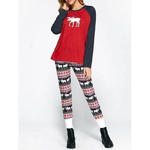 Christmas Ornate Print Leggings and Raglan Sleeves Tee - 2xl Stylish Sweat-Proof Leggings