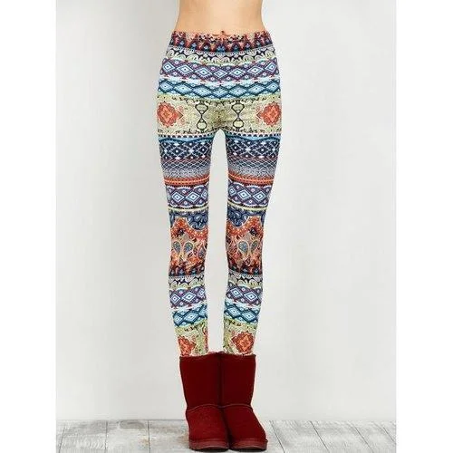 Elastic Waist Skinny Print Leggings - Floral L Fashionable Plus-Size Activewear