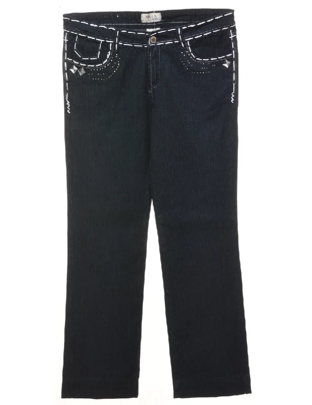 Y2K Low-Rise Contrast Stitch Jeans - W31 L28 Classic Blue Denim Jeans