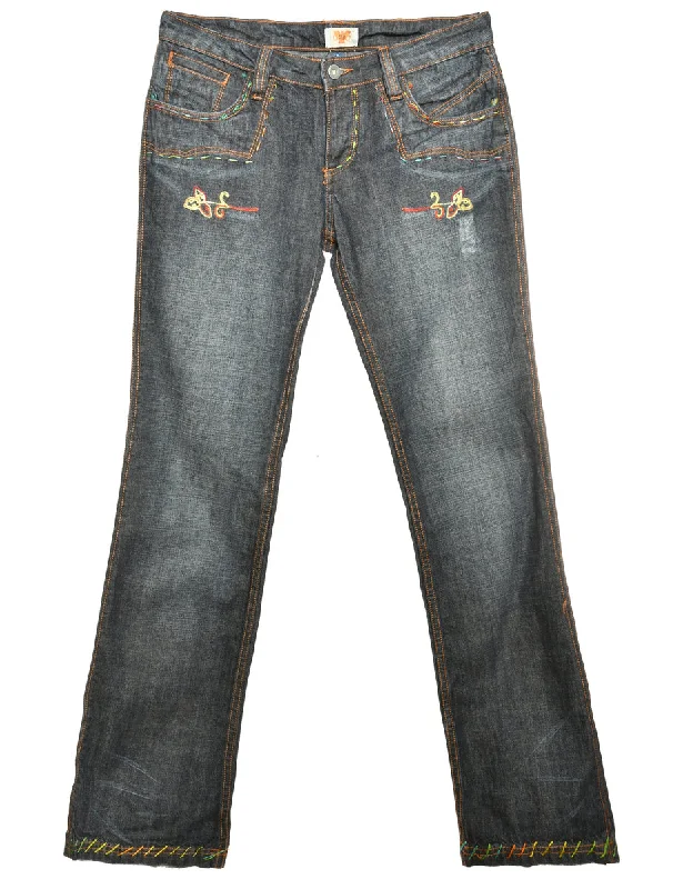 Zip Front Straight Fit Jeans - W30 L35 Casual Straight-Leg Jeans