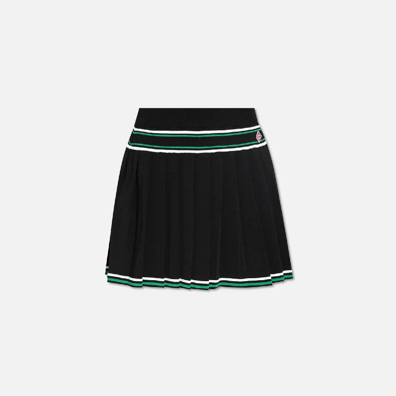 Casablanca Pleated Stripe Skirt - Black silk skirt lustrous