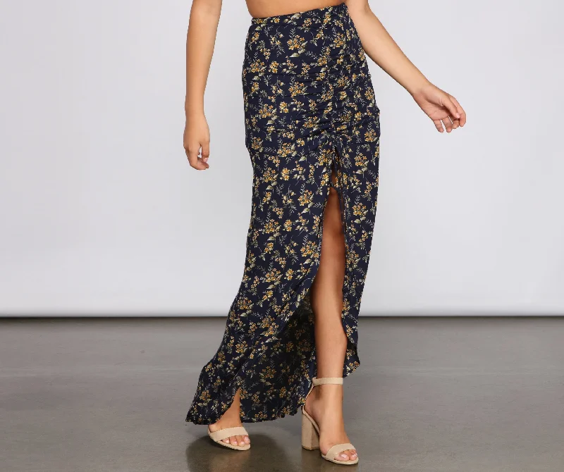 Ditsy Floral Ruffled Maxi Skirt low waist skirt