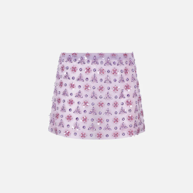 Des Phemmes Geometric Mini Skirt - Lavender denim skirt fashionable